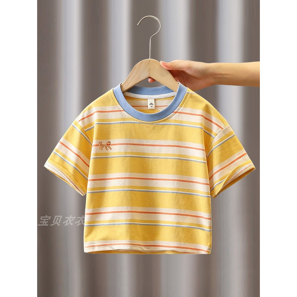 Meninos camiseta de manga curta 2026 novo estilo crianças verão All-Match listrado roupas bebê moda versão coreana verão