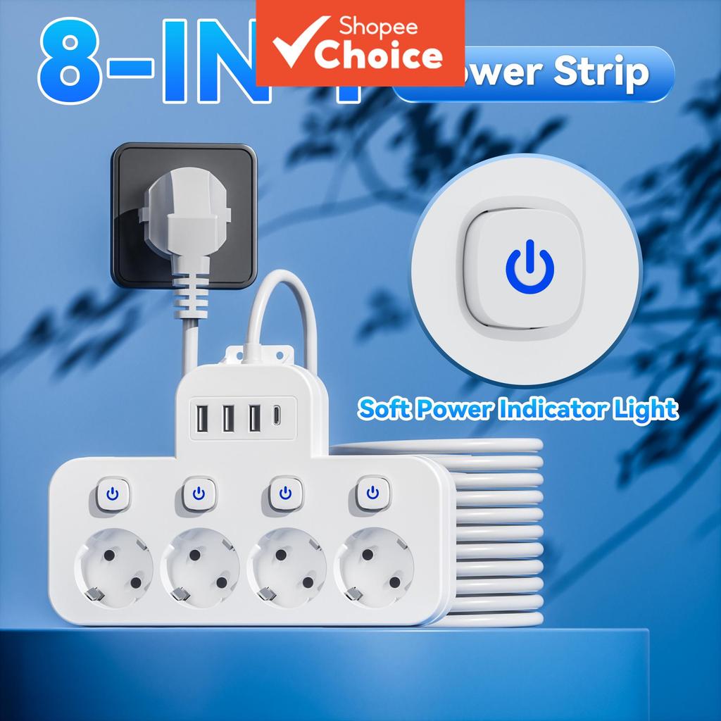 Dispositivo De Segurança Elétrica Tomada Da Ue 8-Em-1 4 Tomadas 3 USB a E C Interruptores Independentes Plugue