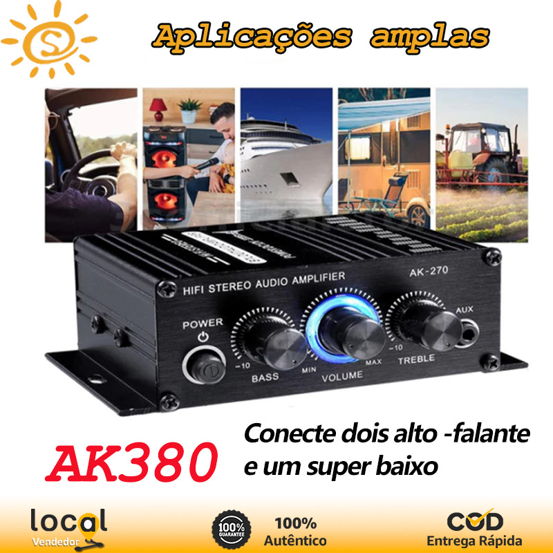 AK380 Alto-Falante Amplificador Digital  800W com FM, USB, SD e AUX - Ideal para Karaoke e Home Theater