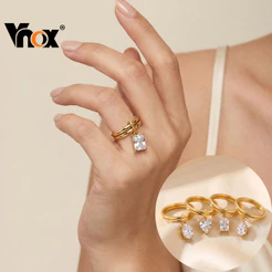 Vnox Ouro Aço Inoxidável Interligado Anel Duplo Branco Zircão Pingente Feminino , Anti-Desbotamento Sweatproof Tamanho 7