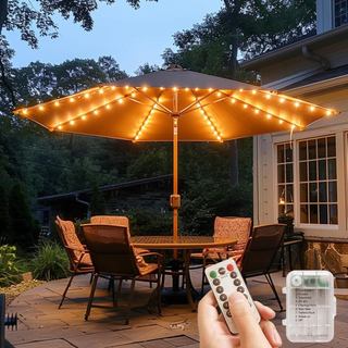 Luzes para Guarda-Sol de Pátio 120 LED Sem Fio para Guarda-Sol Externo com Controle Remoto, Funcionamento a Bateria, Ilu
