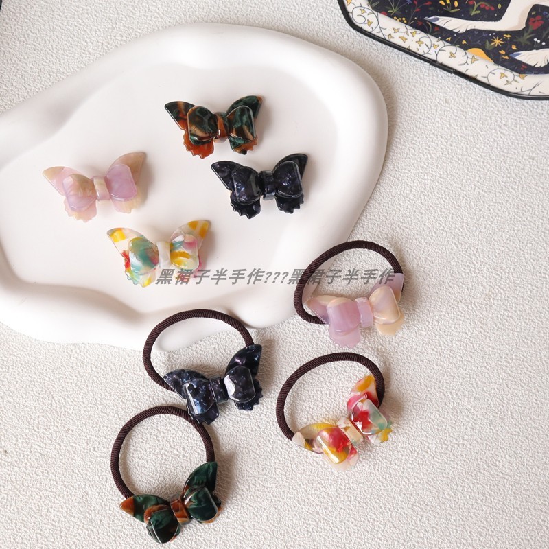 Estilo feito à mão ~ carta de primavera bonito acetato arco grampo de cabelo elástico 4 cores menina bonito grampo de ca