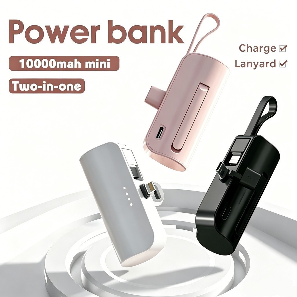 Carregador Portátil Mini Power Bank 10000mAh Com 02 Saídas Tipo-C Lightning