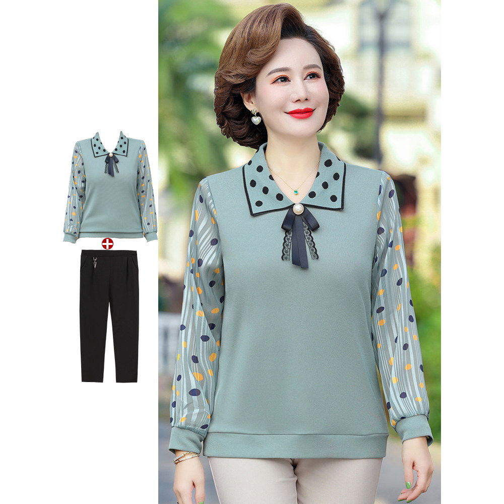 Novo estilo mãe primavera topos 40 anos de idade mulheres de meia-idade verão estilo ocidental pequenas camisas de meia-