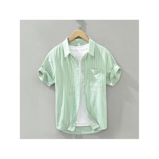 8487 japonês novo estilo solto camisa de manga curta masculina verão Casual listrado topo puro algodão moda All-Match ca