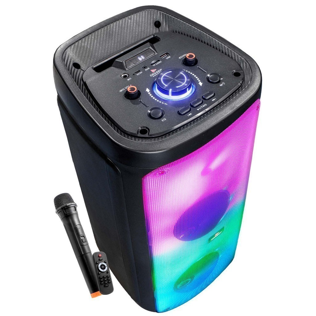 Caixa de Som Grande Portátil Bluetooth Led RGB TWS Microfone Karaokê Entrada Aux Micro SD USB