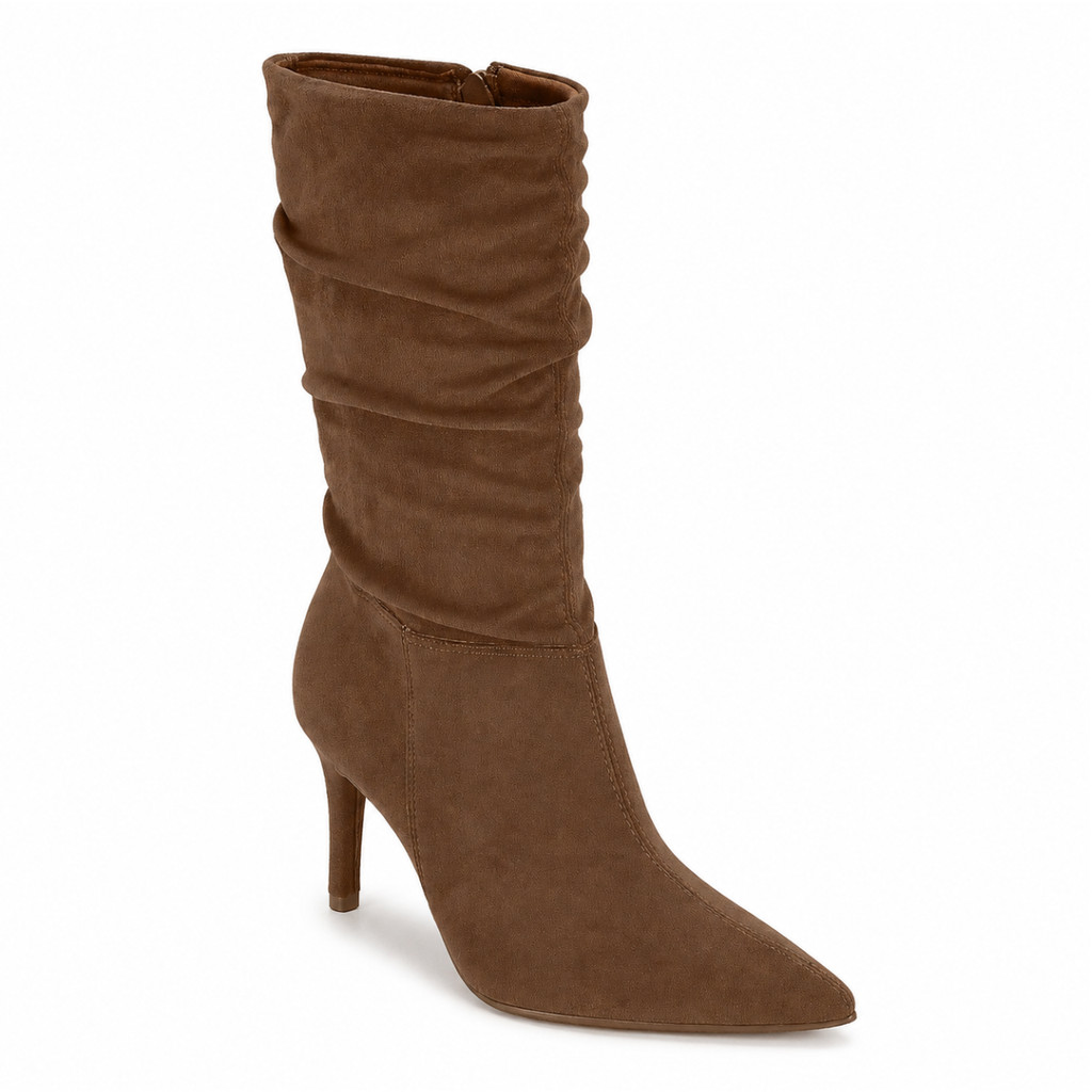 Bota Vizzano Feminina Slouchy Bico Salto Fino Camurça Confortável