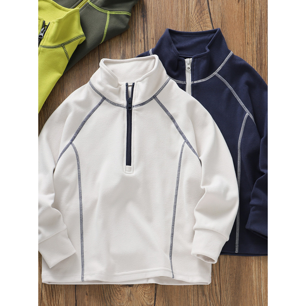 Classe A ~ Crianças Gola Alta Zíper Meio Aberto Camiseta de Manga Comprida ~ Meninos Outono Inverno Novo Estilo Fino