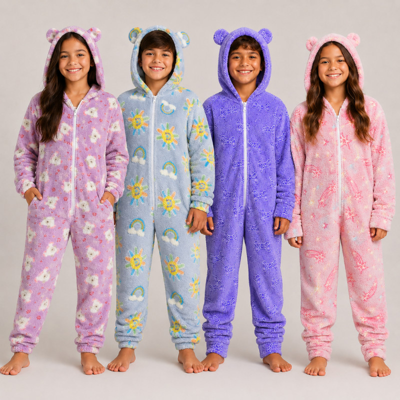 Macacão De Ultra Soft 3D Infantil Juvenil 4 Ao 8 Menino E Menina Pijama Quente Confortável Pijama Inverno Infantil