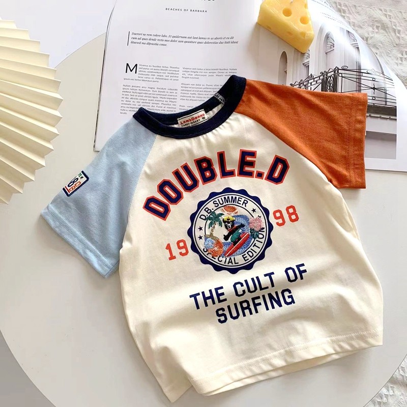Japonês miki roupas infantis verão novo estilo meninos camiseta de manga curta crianças bebê dos desenhos animados borda