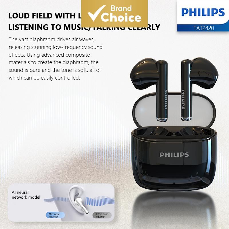 Fones de Ouvido Philips TAT2420 Bluetooth Sem Fio com Microfone, Cancelamento de Ruído, HiFi à Prova d'Água