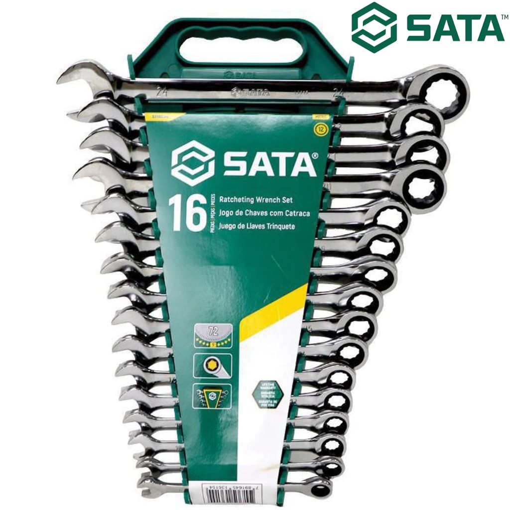 Jogo de Chave Combinada Catraca de 8-24mm com 16 Peças SATA