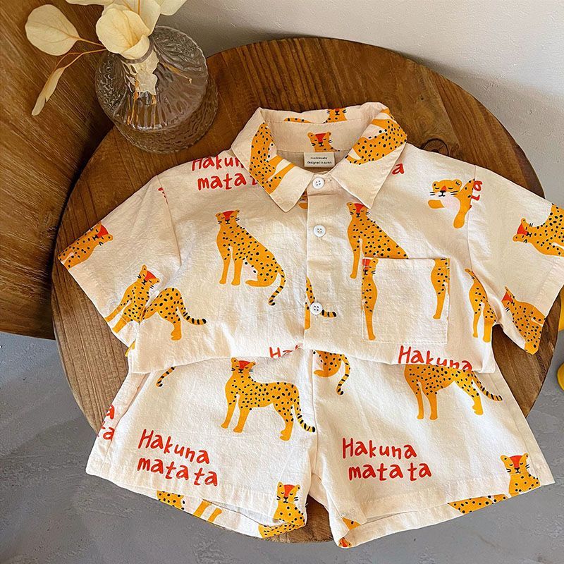Crianças conjunto de camisa de manga curta verão fino dos desenhos animados impressão completa menino bebê impressão mei