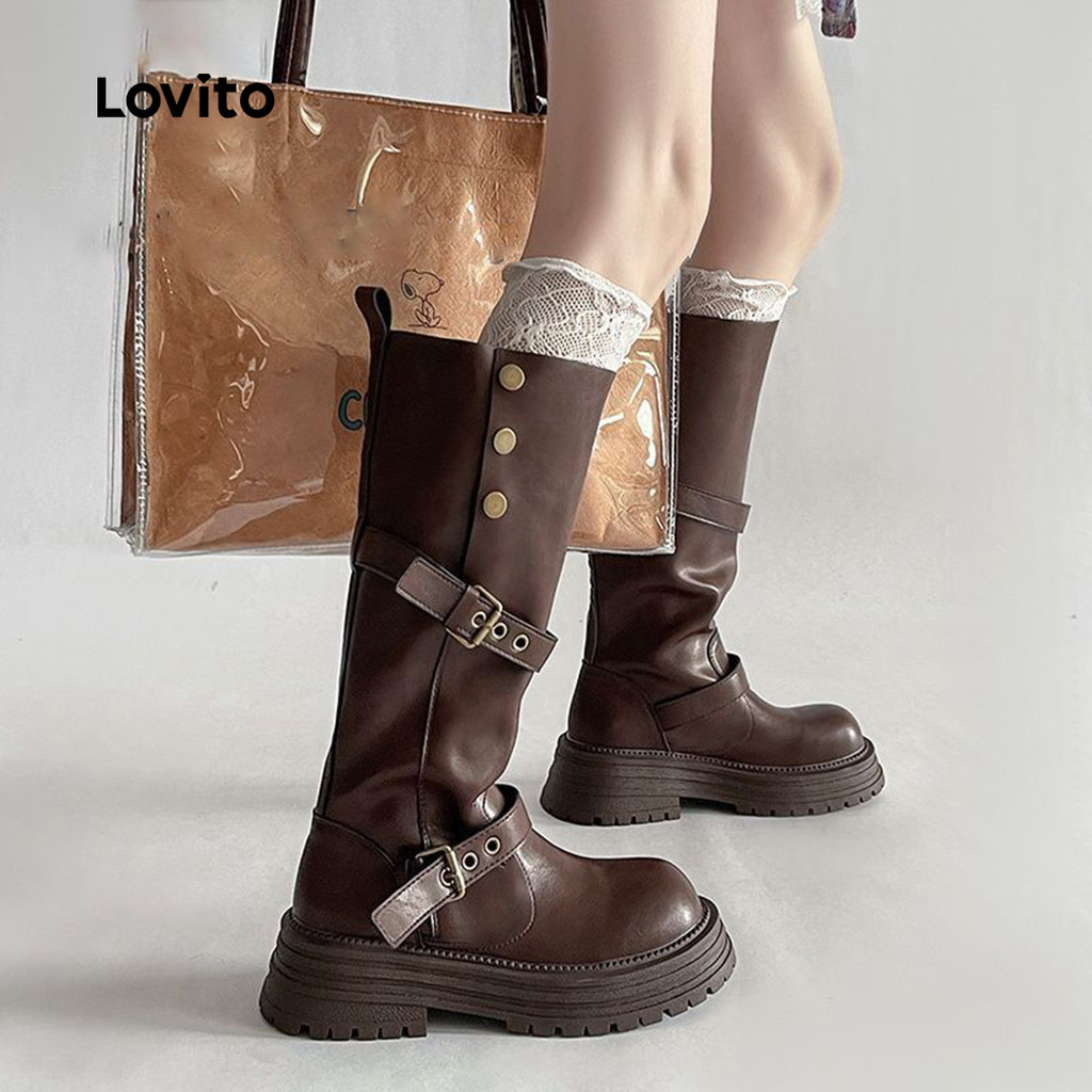 Lovito Botas Casuais De Plataforma Até O Tornozelo Estilo Coreano Para Mulheres