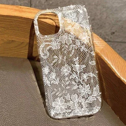 Capa protetora transparente para Redmi Note 15 Pro 14 13 12 11 14C 13C 12C 10C POCO X7 X6 C75 C65 Padrão floral de renda
