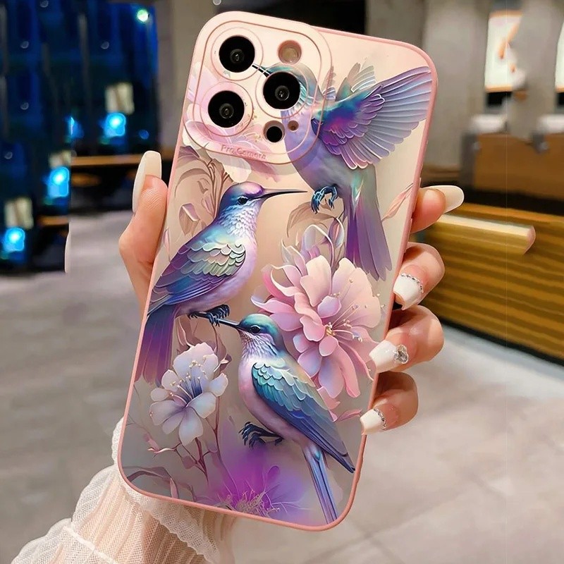 Capa Para Samsung Galaxy S26 S25 S24 S23 Ultra S22 Plus S21 FE A57 A37 A17 A56 A53 A55 A35 A15 A16 5G Flor Pássaro Padrã