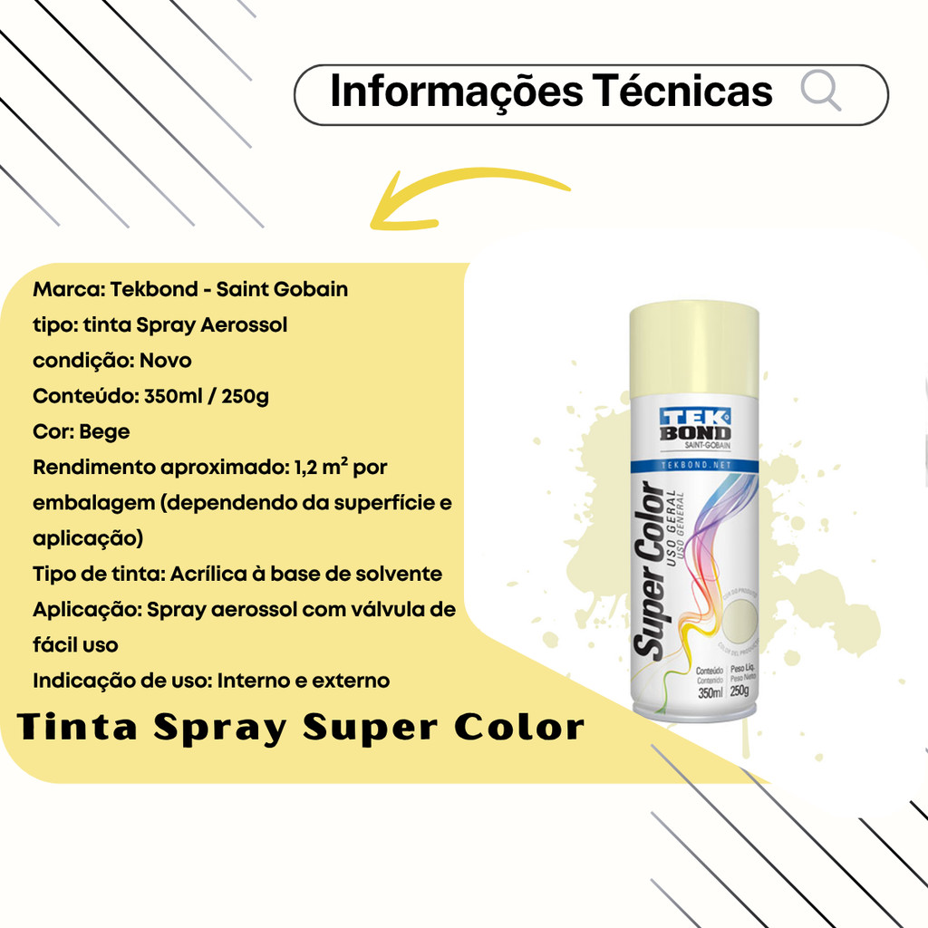 Tinta Spray Aerossol Bege Uso Geral 350ml 250g Tekbond