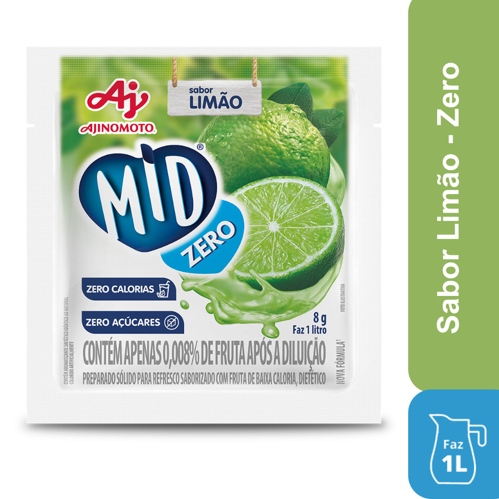 Imagem Kit Refresco em Pó MID ZERO® Sabor Limão Com 5 Unidades de 8g