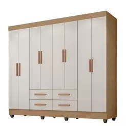Guarda Roupa Casal Porto 8 Portas Nature Off White - Móveis Leão