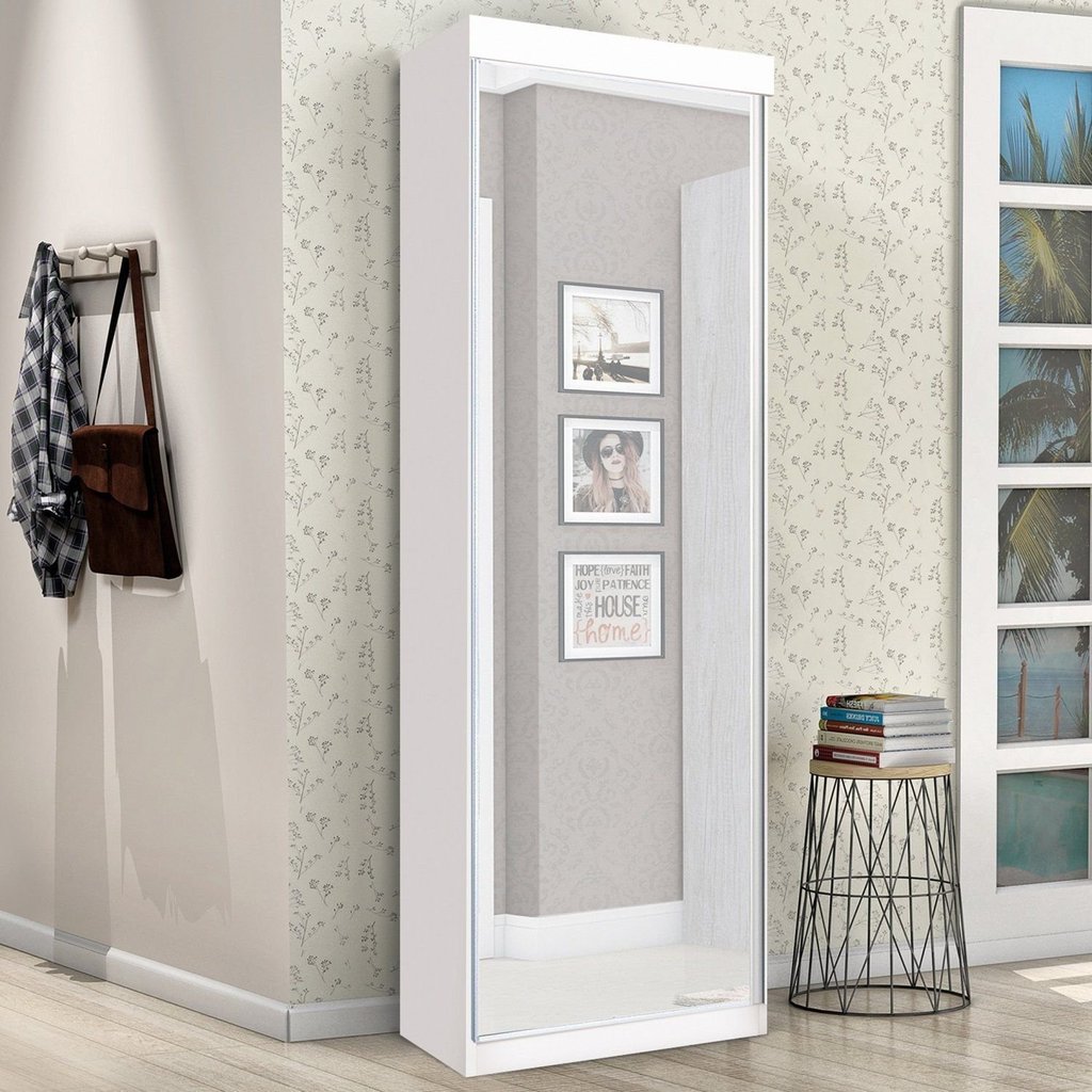 Sapateira com Espelho 1 Porta Thor Branco Branco