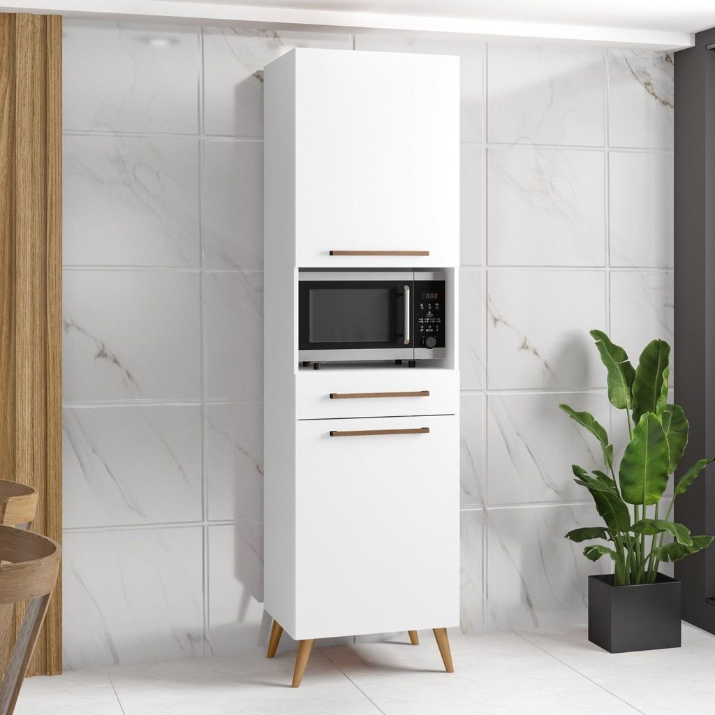 Paneleiro para Microondas 2 Portas 1 Gaveta 2 Prateleiras Favorita Branco/Lacca Branco Lacca