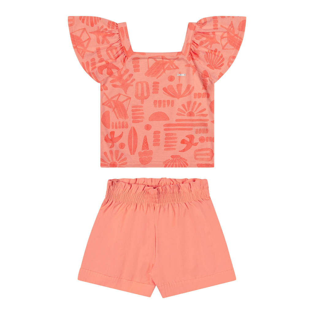 Conjunto Infantil Menina Carimbo Tropical Elian Laranja