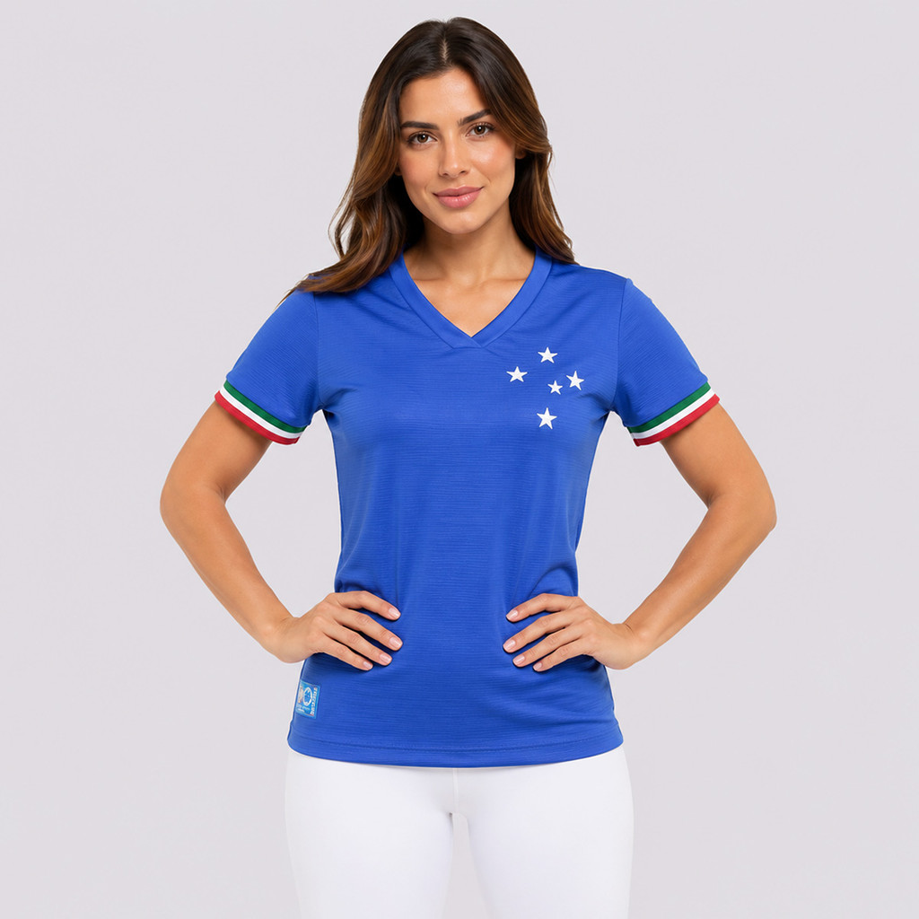 Camisa Cruzeiro Retrô Palestra Feminina Azul