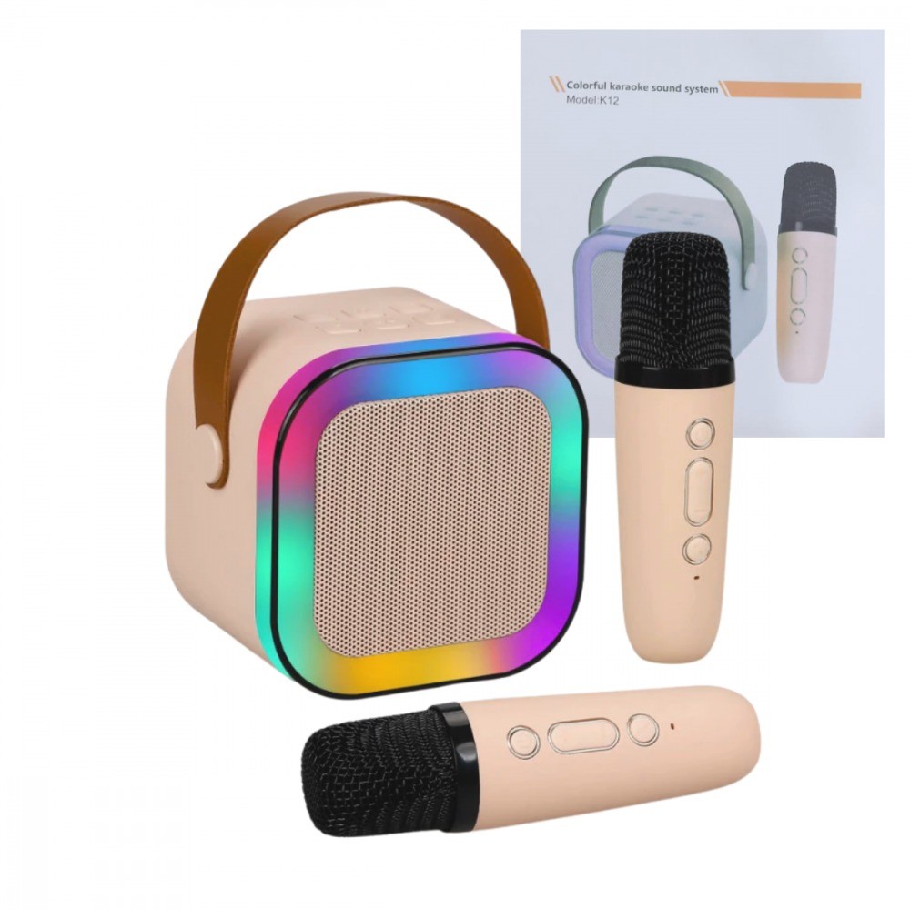 Caixa de Som Karaokê Portátil Bluetooth XLS K12-2 com LED e 2 Microfones - Cor Azul