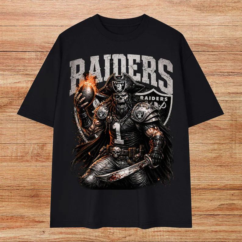Camiseta Masculina Feminina Oversized Estampa Pirata Esqueleto Raiders Futebol Americano, Camiseta Vintage