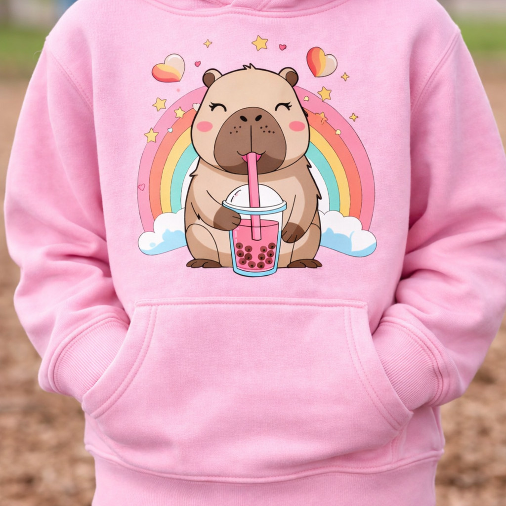 Moletom Infantil Canguru estampado Capivara Arcoíris fofa confortável Algodão menina