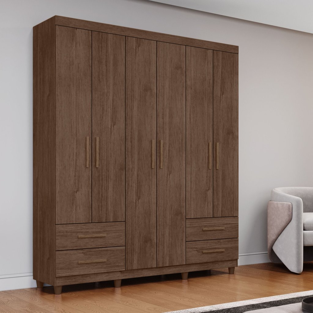 Guarda Roupa Casal 6 Portas 4 Gavetas Califórnia Marrom/Cacau Cacau
