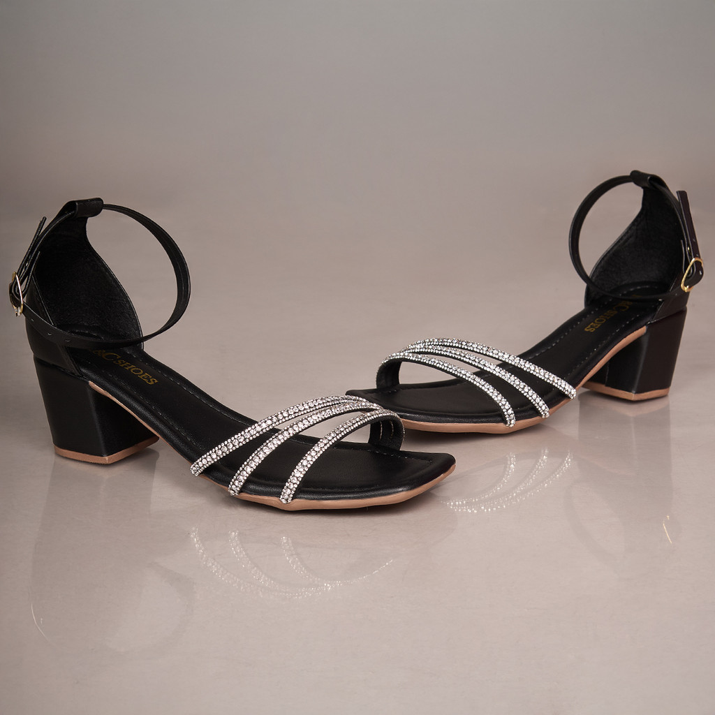 Sandália Feminina Salto Bloco 5cm Strass Brilho Confortável Festa Casual Elegante Dia a Dia Trabalho