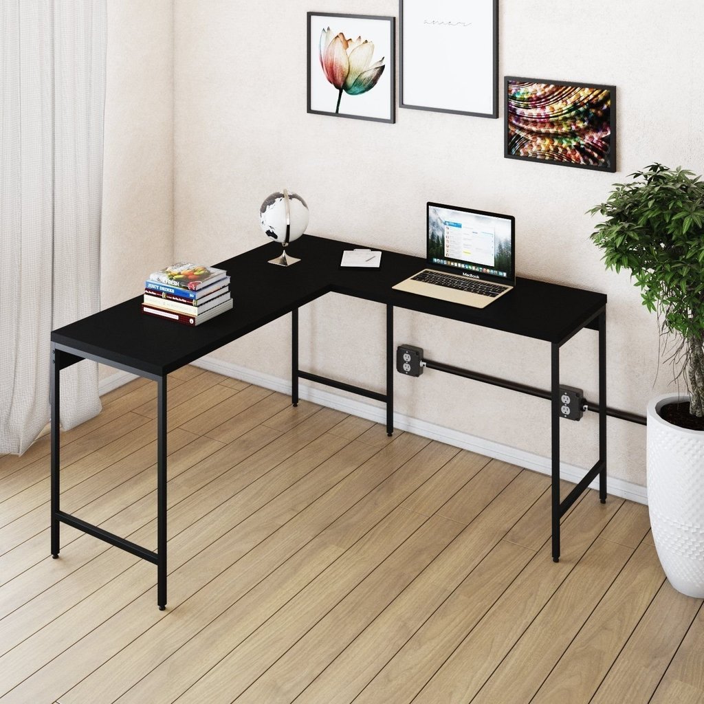 Escrivaninha Mesa Escritório em L Estilo Active 135cm Industrial Yescasa Preto Preto Onix/Preto