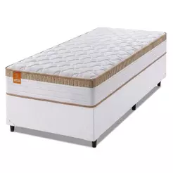 Cama Box Colchão Solteiro Molas Ensacadas Real 88x188x65cm Linho Branco / Bege Inducol