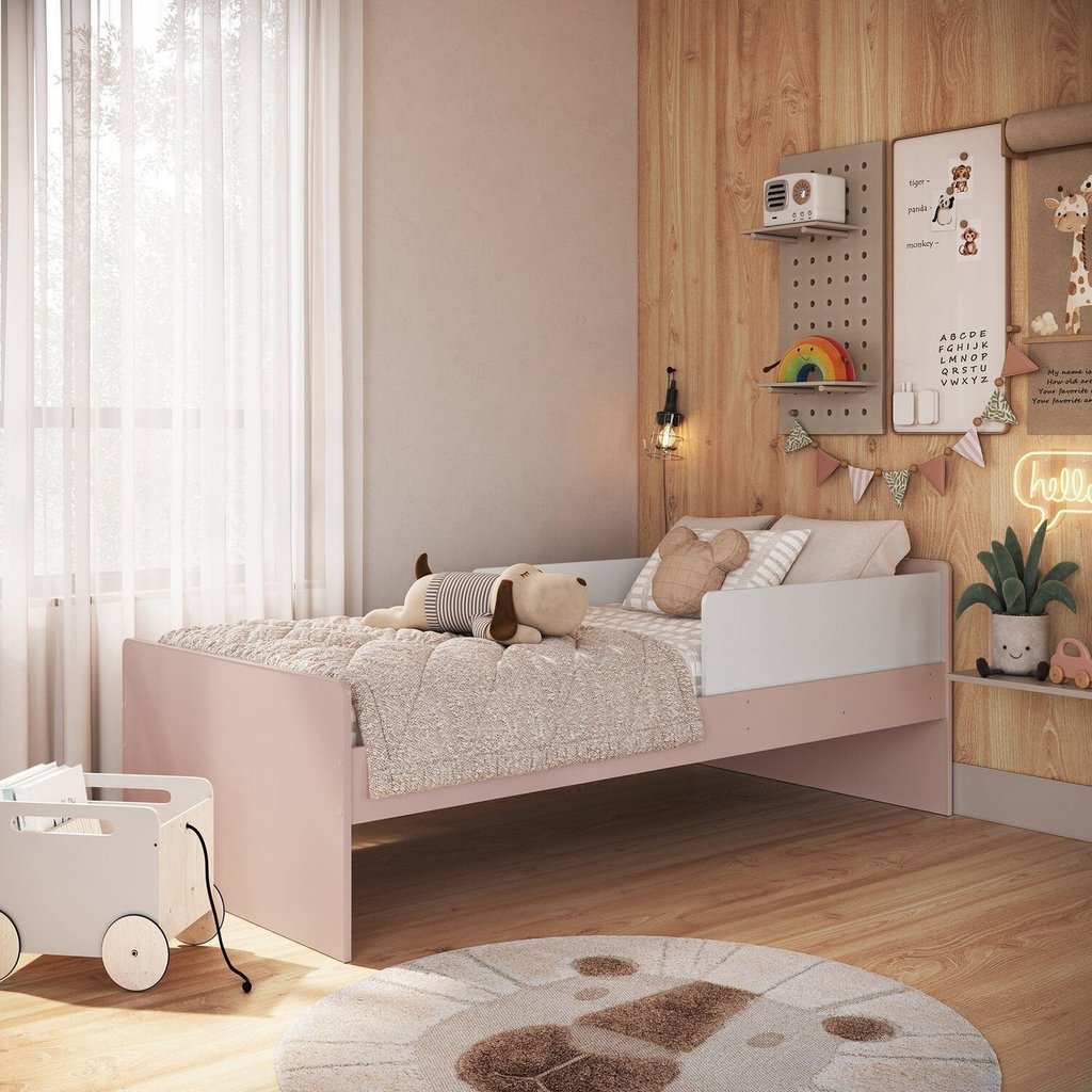 Cama Infantil para Colchão 0,88 x 1,88 Rosa/Branco