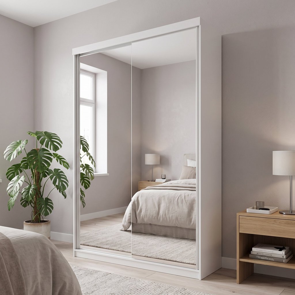 Guarda-Roupa Solteiro 2 Portas com Espelho 100% MDF Geneve Branco Branco