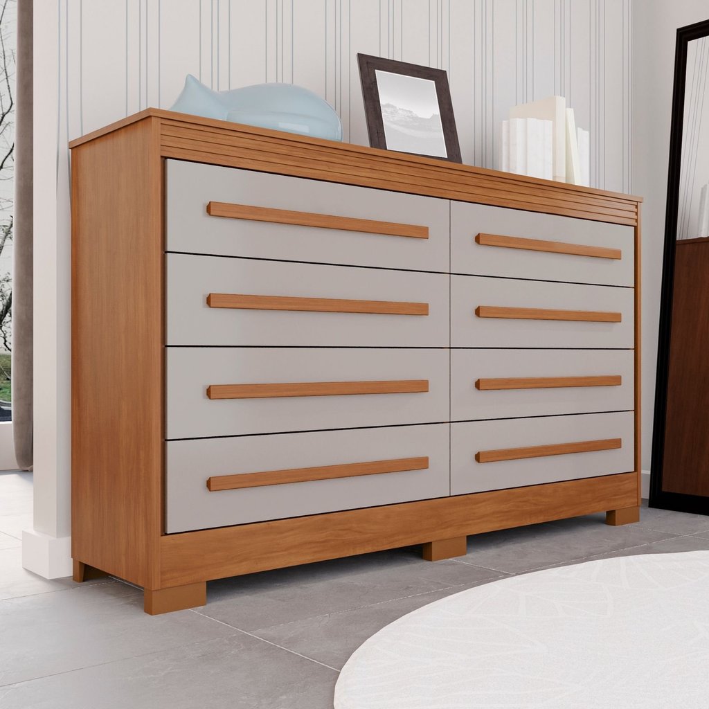Cômoda para Quarto 8 Gavetas Diamante Espresso Móveis Marrom/Cinamomo/Off White Cinamomo/Off White