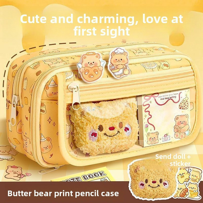 Bolsa de papelaria de desenho animado com zíper Bolsa de armazenamento de papelaria multifuncional Estojo portátil para