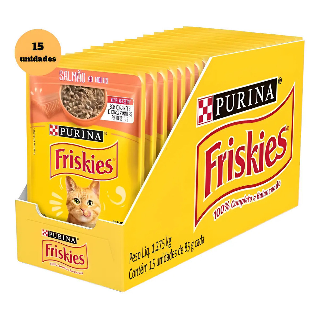 Ração Úmida Gatos Adultos Friskies Salmão Ao Molho 85g 15un