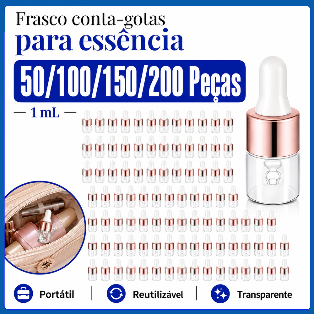 Tubos Conta-Gotas de Vidro 1mL Rosé Dourado 50/100/150/200 Peças para Perfumaria, Maquiagem, Essências e Amostras