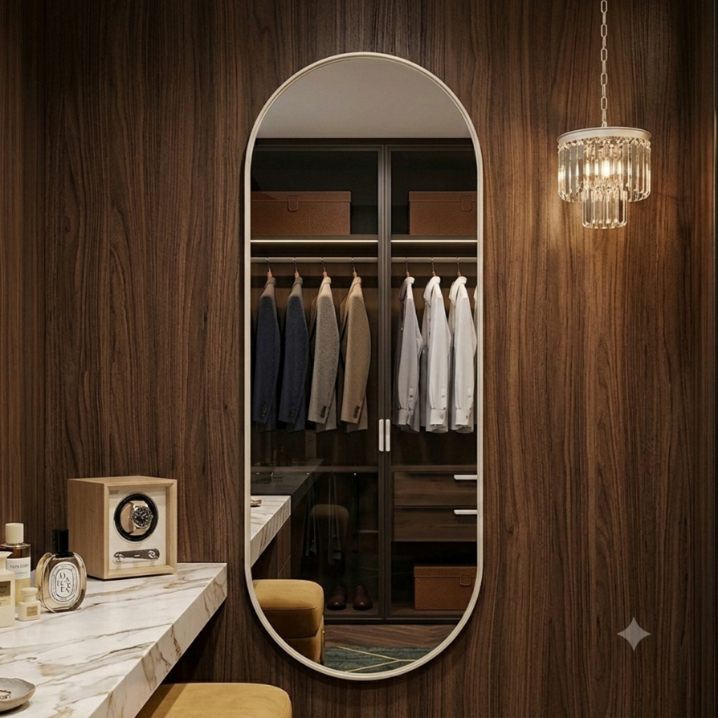 Espelho Grande 90X60cm Oval Corpo Inteiro com Moldura Alumínio para Sala Quarto Hall Closet