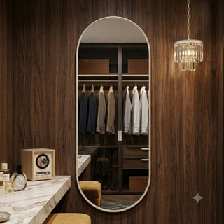 Espelho Grande 90X60cm Oval Corpo Inteiro com Moldura Alumínio para Sala Quarto Hall Closet
