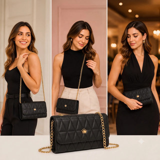 Bolsa Baladinha Clutch Feminina Matelassê Corrente Festa Balada Casamento Elegante