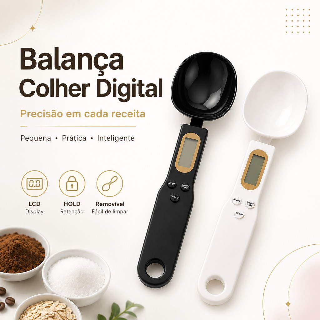 Balança Colher Digital LCD Precisão para Café Temperos Suplementos Cozinha com HOLD