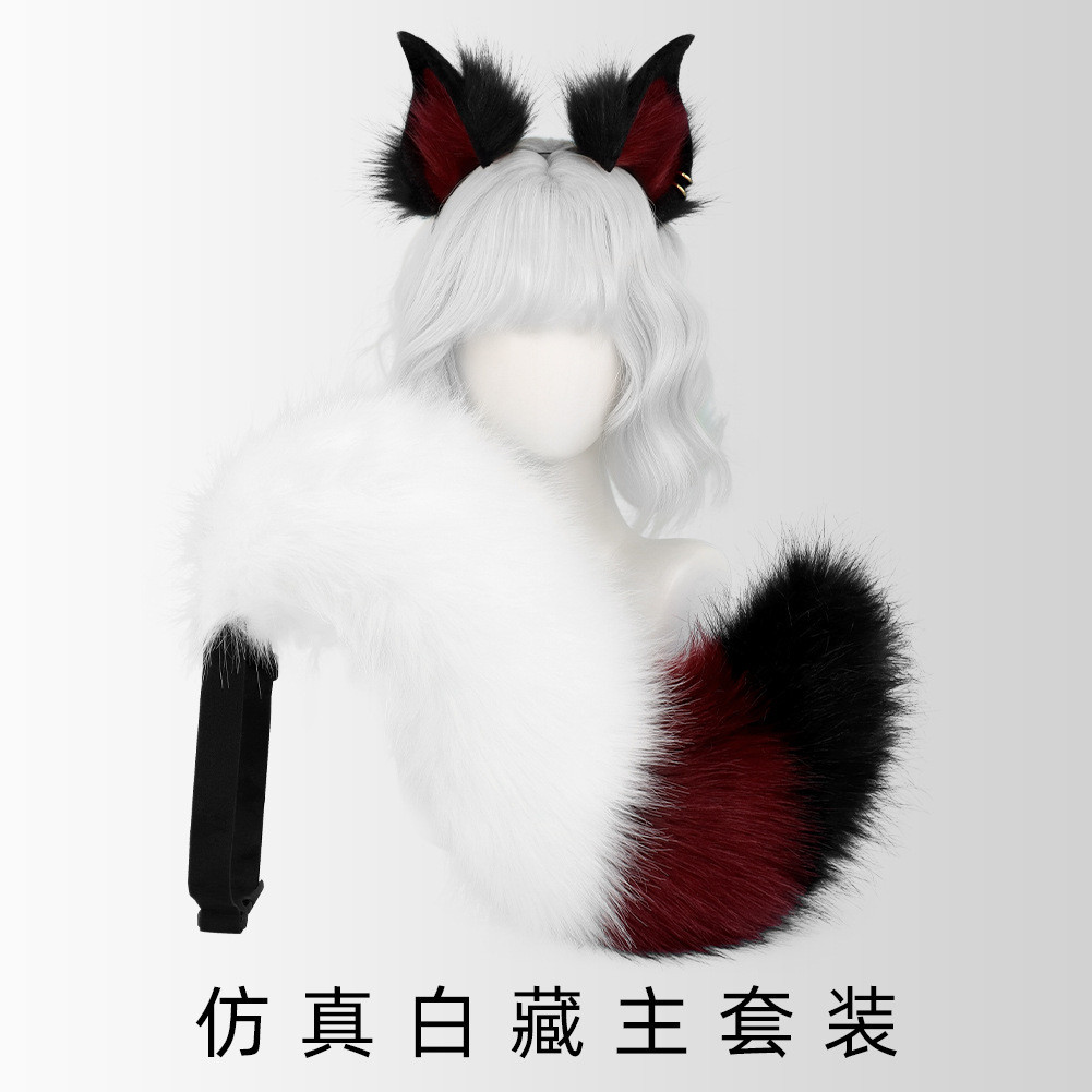 Feito à mão branco raposa orelha bandana cosplay branco tibetano mestre Headwear conjunto simulação raposa cauda animal 