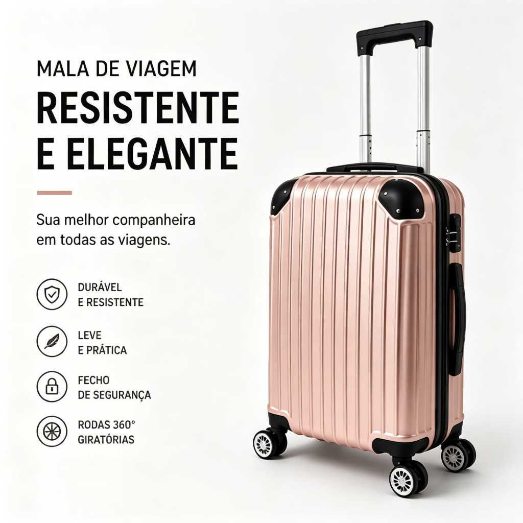 Bagagem de mão, Mala de bordo Viagem 10kg Rígida ABS+PC com Rodas 360° e Cadeado de Segurança