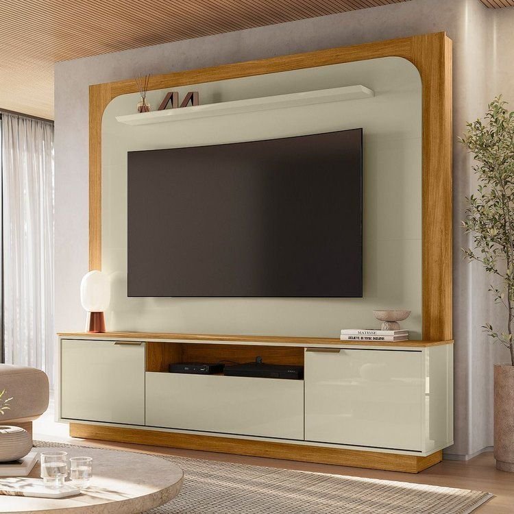Estante para TV e Home Theater até 75 Polegadas 200CMX191,5cm 2 Portas 1 Gaveta Nilo Cumaru/Opala