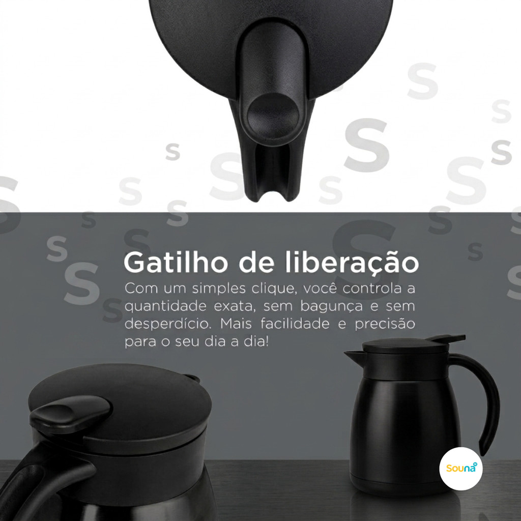 Bule Térmico Garrafa Aço Inox 500ml Café Chá Com Alça Elegance Moderna Preto · foto 2