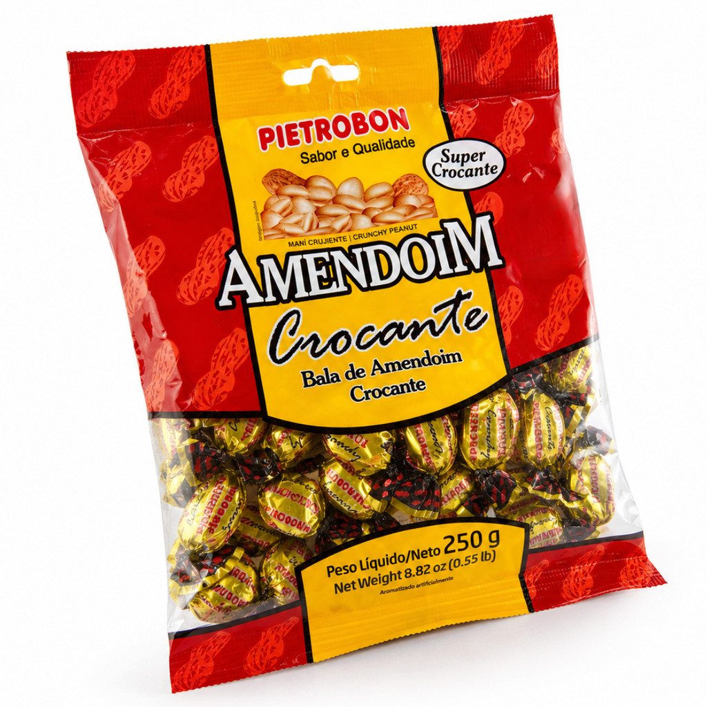 Bala de Amendoim Crocante Pietrobon 250g Sem Glúten - Doce Dura com Pasta de Amendoim Embalada Individualmente ~35 Balas
