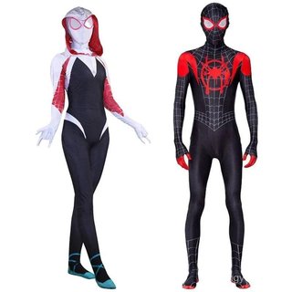 Fantasia de Cosplay do Super-Herói Homem-Aranha Gwen Miles Morales para Halloween QJEE